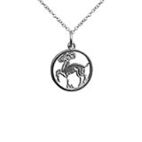 Silver 11mm pierced Aries Zodiac Pendant with a 1mm wide rolo Chain 24 inches