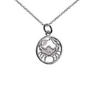 Silver 11mm pierced Cancer Zodiac Pendant with a 1mm wide rolo Chain