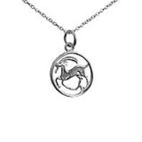 Silver 11mm pierced Capricorn Zodiac Pendant with a 1mm wide rolo Chain 18 inches