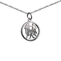 Silver 11mm pierced Gemini Zodiac Pendant with a 1mm wide rolo Chain 16 inches Only Suitable for Children
