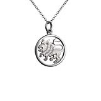 Silver 11mm pierced Leo Zodiac Pendant with a 1mm wide rolo Chain