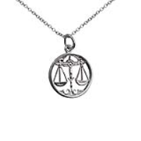 Silver 11mm pierced Libra Zodiac Pendant with a 1mm wide rolo Chain 16 inches Only Suitable for Children