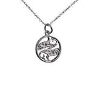 Silver 11mm pierced Pisces Zodiac Pendant with a 1mm wide rolo Chain 14 inches Only Suitable for Children