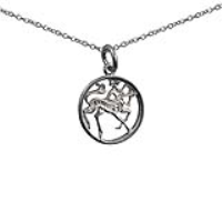 Silver 11mm pierced Sagittarius Zodiac Pendant with a 1mm wide rolo Chain 18 inches