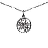 Silver 11mm pierced Scorpio Zodiac Pendant with a 1mm wide rolo Chain