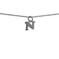 Silver 11x10mm plain Initial N Pendant with a 1mm wide rolo Chain 20 inches