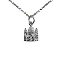 Silver 11x10mm solid St. Paul's Cathedral Pendant with a 1mm wide rolo Chain 20 inches