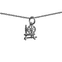 Silver 11x10mm Spinning Wheel Pendant with a 1mm wide rolo Chain 22 inches