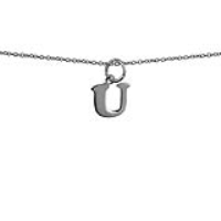 Silver 11x11mm plain Initial U Pendant with a 1mm wide rolo Chain 16 inches Only Suitable for Children