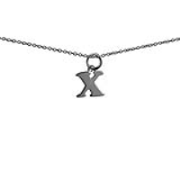 Silver 11x11mm plain Initial X Pendant with a 1mm wide rolo Chain 14 inches Only Suitable for Children