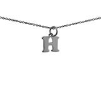 Silver 11x12mm plain Initial H Pendant with a 1mm wide rolo Chain 18 inches