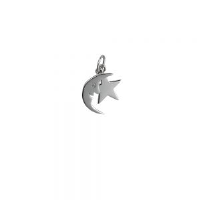 Silver 11x15mm half Moon and Star Pendant or Charm