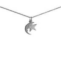 Silver 11x15mm half Moon and Star Pendant with a 1mm wide rolo Chain 22 inches