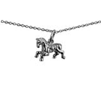 Silver 11x17mm Fair Ground Carousel Horse Pendant with a 1mm wide rolo Chain 24 inches