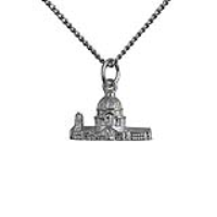 Silver 11x17mm hollow St. Paul's Cathedral Pendant with a 1.3mm wide curb Chain 20 inches