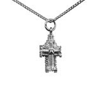 Silver 11x17mm hollow Westminster Abbey Pendant with a 1.3mm wide curb Chain 24 inches