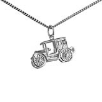 Silver 11x22mm moveable Vintage Car Pendant with a 1.3mm wide curb Chain 22 inches