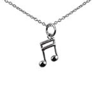 Silver 11x7mm Semi Quaver musical note Pendant with a 1mm wide rolo Chain 18 inches