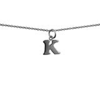 Silver 12x10mm plain Initial K Pendant with a 1mm wide rolo Chain 24 inches