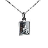 Silver 12x10mm rectangular St Christopher Pendant or Charm with a 1mm wide rolo Chain 18 inches