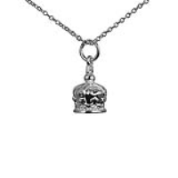Silver 12x10mm Royal Crown Pendant with a 1mm wide rolo Chain 22 inches