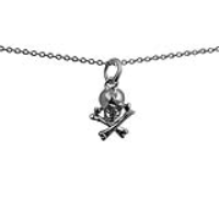 Silver 12x10mm Skull and Crossbones Pendant with a 1mm wide rolo Chain