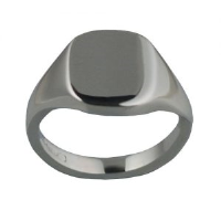 Silver 12x10mm solid plain cushion Signet Ring Size J-S