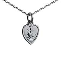 Silver 12x11mm heart St Christopher Pendant with a 1mm wide rolo Chain 24 inches