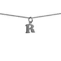 Silver 12x11mm plain Initial R Pendant with a 1mm wide rolo Chain