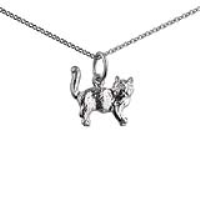 Silver 12x13mm Cat Pendant with a 1mm wide rolo Chain