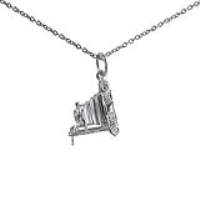 Silver 12x14mm open Box Camera Pendant with a 1mm wide rolo Chain 24 inches