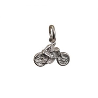 Silver 12x16mm Motorbike and Rider Pendant or Charm