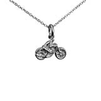 Silver 12x16mm Motorbike and Rider Pendant with a 1mm wide rolo Chain 20 inches