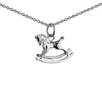 Silver 12x17mm Rocking Horse Pendant with a 1mm wide rolo Chain