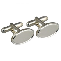 Silver 12x19mm oval engine turned line border swivel Cufflinks