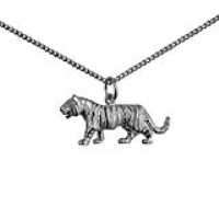 Silver 12x27mm Tiger Pendant with a 1.3mm wide curb Chain 20 inches