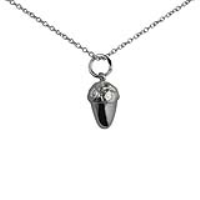 Silver 12x7mm solid Acorn Pendant with a 1mm wide rolo Chain 16 inches Only Suitable for Children