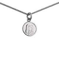 Silver 13mm round Our Lady of Sorrows Pendant with a 1.3mm wide curb Chain 18 inches