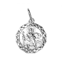 Silver 13x13mm dodecagonal diamond cut edge St Christopher Pendant