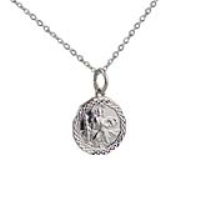 Silver 13x13mm dodecagonal diamond cut edge St Christopher Pendant with a 1mm wide rolo Chain 22 inches