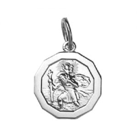 Silver 13x13mm dodecagonal St Christopher Pendant