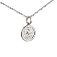 Silver 13x13mm dodecagonal St Christopher Pendant with a 1mm wide rolo Chain 24 inches