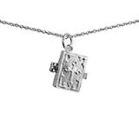 Silver 13x14mm moveable Bible with shrine inside Pendant with a 1mm wide rolo Chain 20 inches
