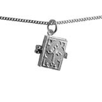 Silver 13x14mm moveable Holy Bible Pendant wide curb Chain 24 inches