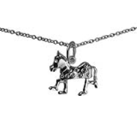 Silver 13x15mm Pantomime Horse Pendant with a 1mm wide rolo Chain 24 inches
