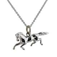 Silver 13x26mm Running Horse Pendant with a 1mm wide rolo Chain 18 inches