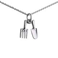 Silver 13x5mm Gardners Fork and Trowel Pendant with a 1mm wide rolo Chain 18 inches