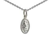 Silver 13x8mm oval beaded edge St Christopher Pendant with a 1mm wide rolo Chain 16 inches Only Suitable for Children