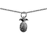 Silver 13x8mm Pineapple Pendant with a 1mm wide rolo Chain