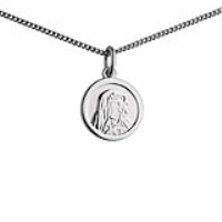Silver 14mm round Our Lady of Sorrows Pendant with a 1.3mm wide curb Chain 20 inches